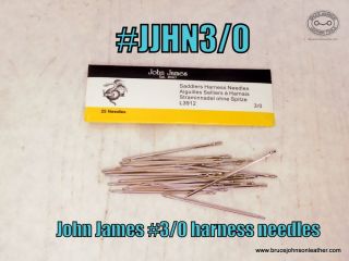JJHN30 – John James #3/0 blunt tip harness hand sewing needles, 2-7/16 inches long. Suggested for #415, #554, heavy cord pre-wax thread, or stitching tapes – pack of 25 – $9.00