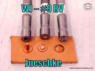 WJ-#9 RV – Jueschke three-piece copper rivet set for #9 copper rivets – bur setter, peener, and domer for head – $135.00 – in stock.