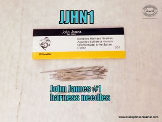 JJHN1 – John James #1 blunt tip hand sewing harness needles, 2-3/16 inches long, suggested Ford #207, #277, or 1.1 mm metric thread – pack of 25 – $7.00.