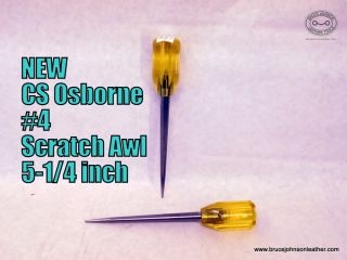 CS Osborne new #4 yellow handle scratch awl, 5-1/4 inch long end – $12.00 – in stock.