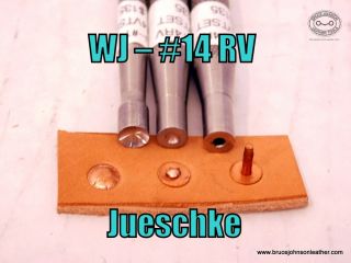 WJ–#14 RV –Jueschke three-piece copper rivet set for #14 rivets – Bur setter, peener and dome for the head – $135.00 – in stock.